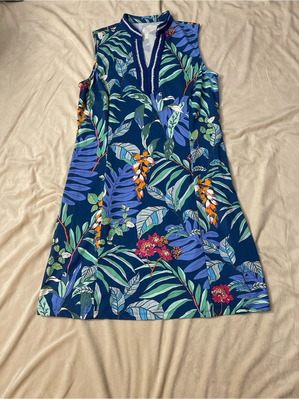 J. McLaughlin Blue Floral Tropical Sleeveless Dress Size XL